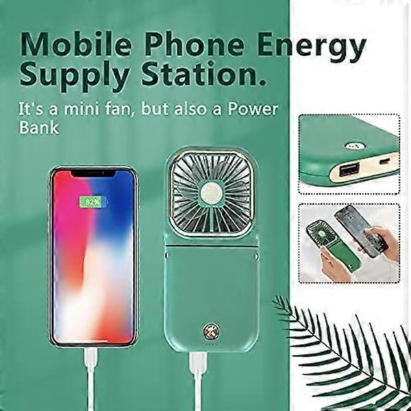 Kannettava Mini Tuuletin Pieni 5 in 1 Paristokäyttöinen Tuuletin Varavirtalähde USB Ladattava Käsituuletin Vihreä