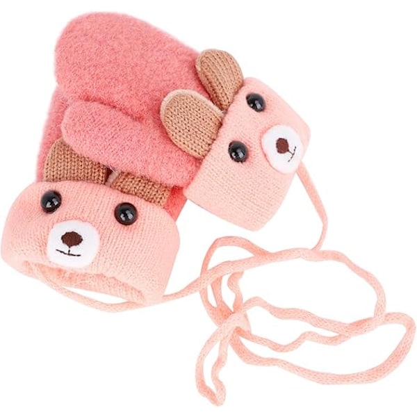 #Vinterhandskar för barn - Rosa vantar - Cartoon-mönster - Tjocka#