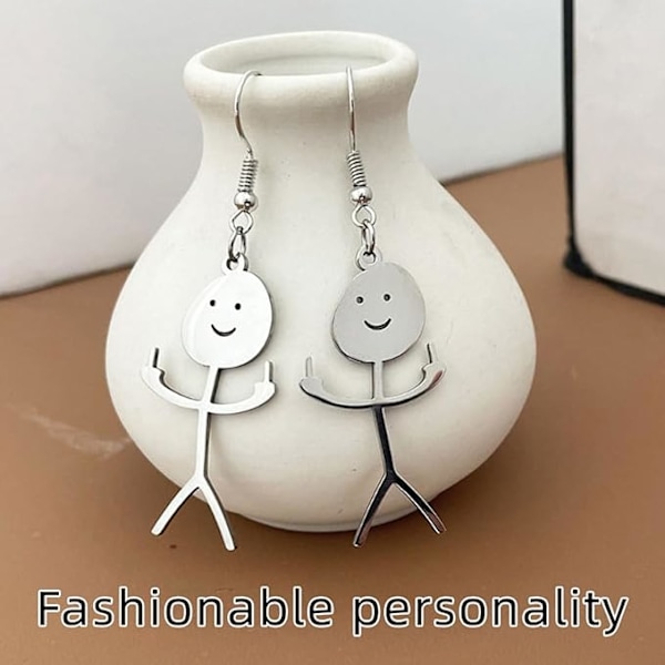 #2 Par Funny Graffiti Øreringe - Sølv Smiley Finger Stud Ea#