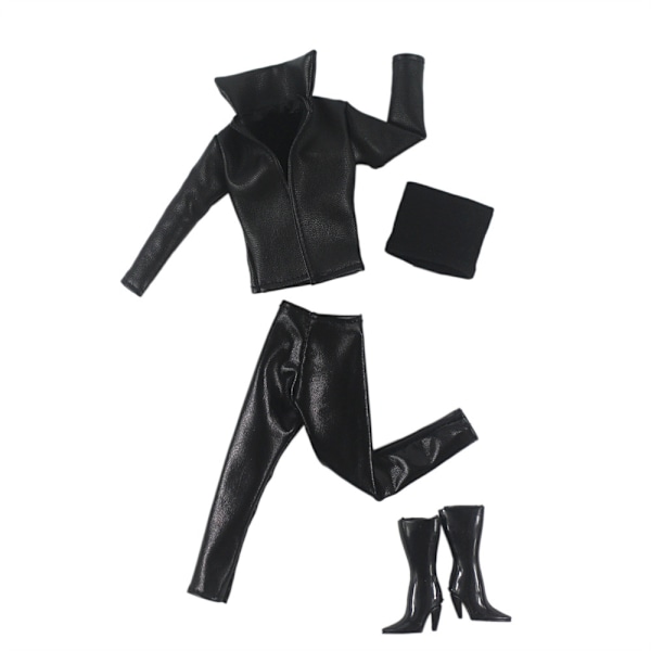 #Læderbukser + støvler sæt af 4 - sort, dukke tøj - fest outfit#