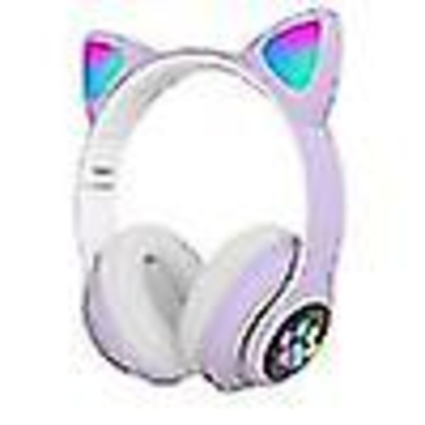 Langattomat Bluetooth-kuulokkeet, kissa-korva-kuulokemikrofoni LED-valolla, violetti