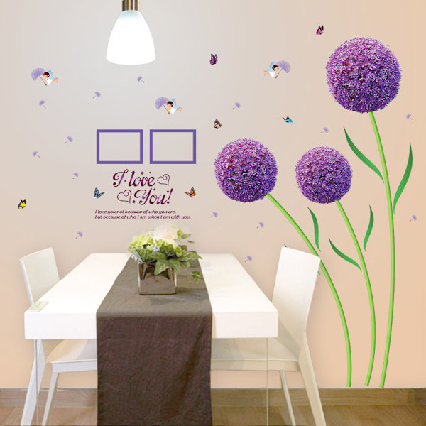 Lila Dandelion Väggdekaler Väggklistermärke Hortensia Blomma Vägg