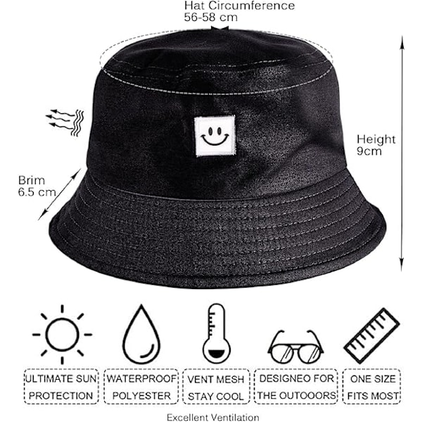 Svart Fiskehatt Kvinna Solhatt Bucket Hat Bomullshatt Fo