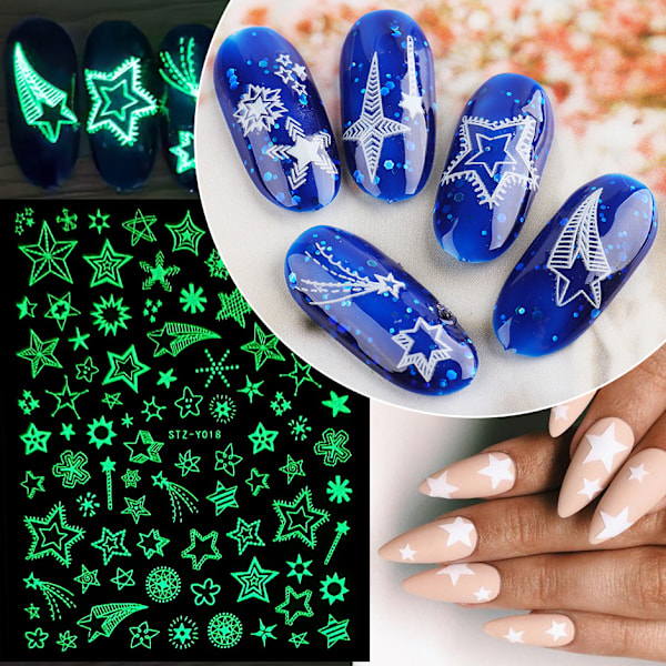 9 Ark Nagelklistermärken Dekaler Snöflinga Rensa Mönster DIY