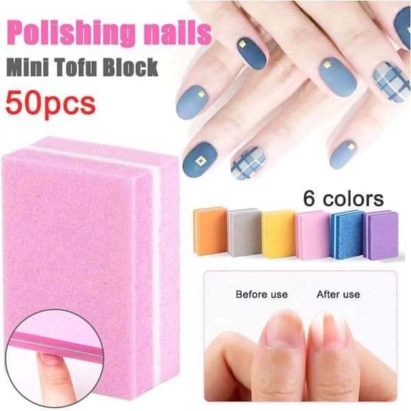 50 st Mini Nagelfilblock Dubbelsidig Färgad Svamp Nagelfil