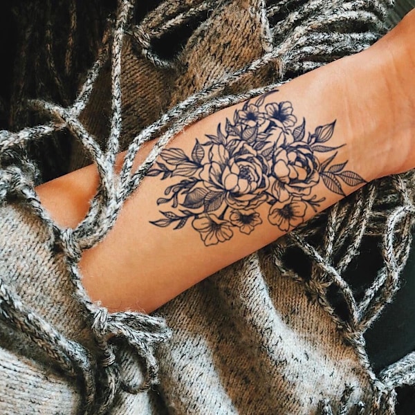 #6 ark med stora blommiga tillfälliga tatueringar, vattentäta#