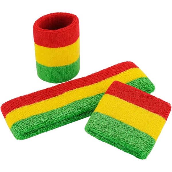 Hodebåndsett (3 deler) Sports Sweatband Stripete Håndleddsbånd