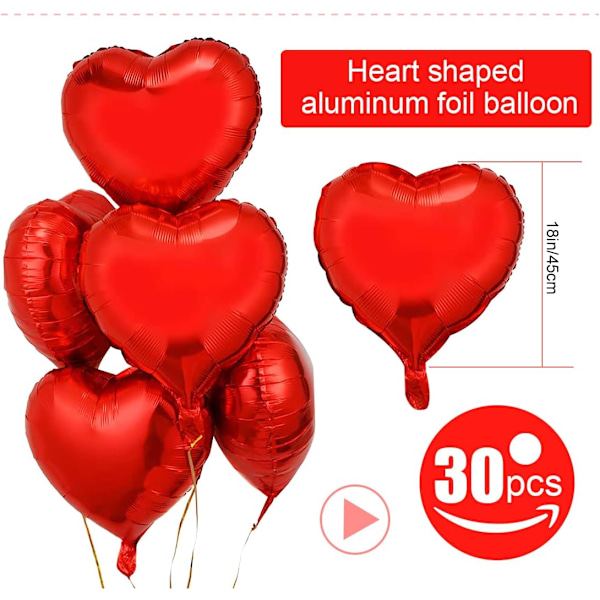 #Hjerteformede ballonger, 30 stk Røde hjerteballonger, Hjerteballong, F#