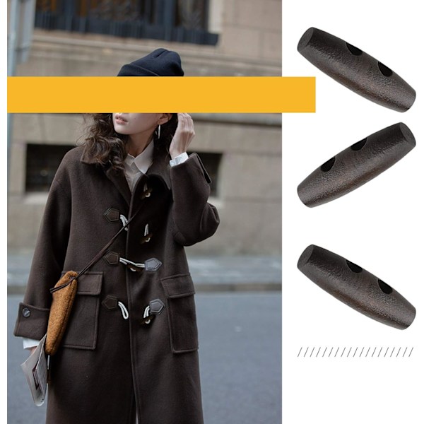 #100 st 30mm Mörkbruna 2-håls Olivformade Träknappar
