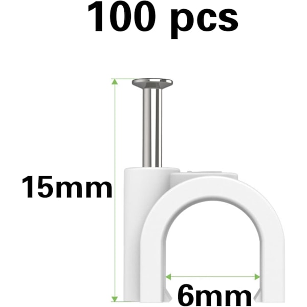 #Kabelklemmer, 100 stk, hvit (6 mm), veggfester, kabelbindere, m#