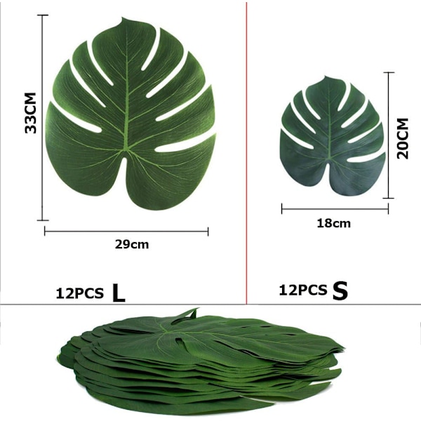 24 stk. Kunstige Bløde Palmblade Blad Simulering Tropiske Planter