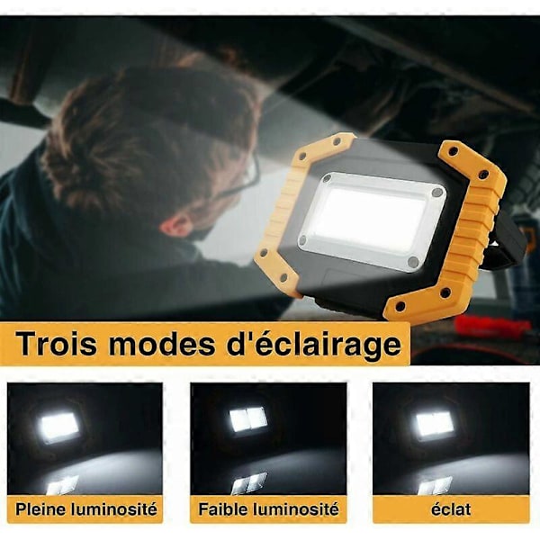 30W Ladattava LED-kohdevalaisin Rakennustyömaan työvalo 2X COB Kannettava USB LED-kohdevalaisin retkeilyyn, 3 tilaa, (1 kpl) [Energialuokka A++]