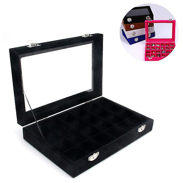 Vacker Present Klar Lock Sammet 24 Fack Smyckesbricka Transparent Smyckesdisplay Monter Låsbar Filt Smyckesförvaring Organizer Charm Box Hållare Gåva
