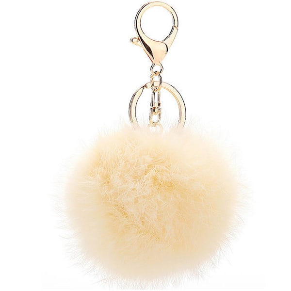 1 stk (Hvid) Tassel Nøglering Fluffy Faux Pompoms Nøglering Blød