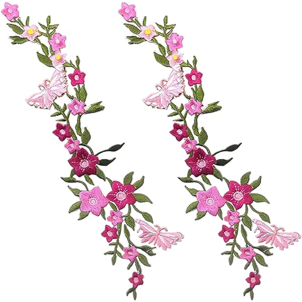 2 st, Nya Fjärilsblommor Broderade Lappar, Blommig Spets Tyg Applikation Sy Broderi, DIY Hantverk Lapp Motiv för Kläder, Jeans, Jackor, Väskor