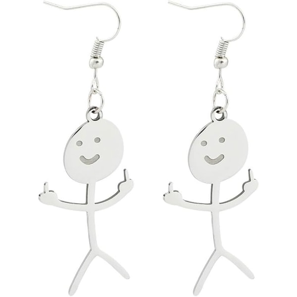 #2 Par Funny Graffiti Øreringe - Sølv Smiley Finger Stud Ea#