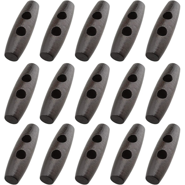 #100 stk. 30 mm mørkebrune træknapper i olivenform med 2 huller#