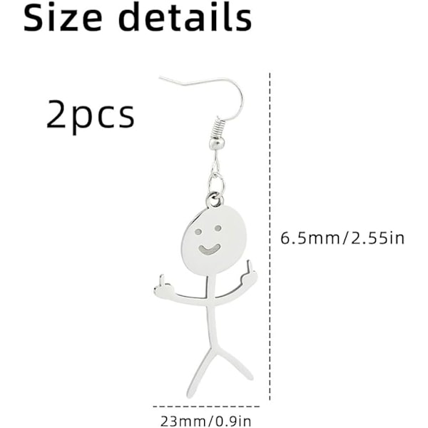 #2 Par Funny Graffiti Øreringe - Sølv Smiley Finger Stud Ea#