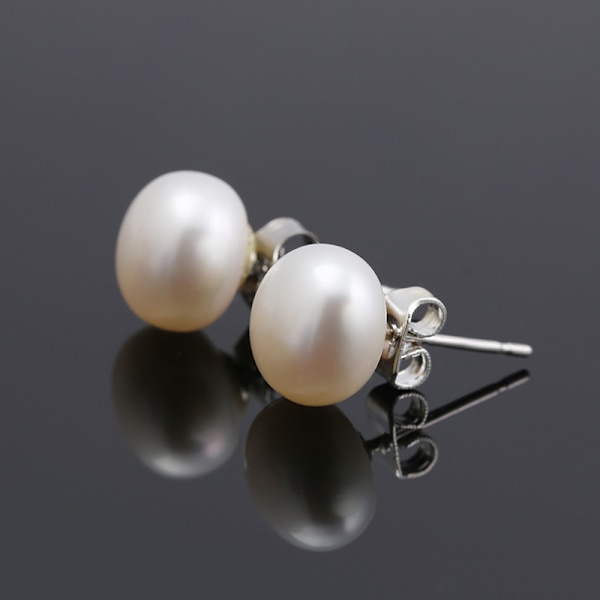 #1 par S925 sterling sølv naturlige ferskvands flade perle øreringe#