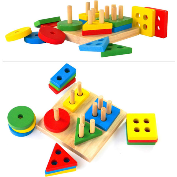 #Barnens Trästaplingsspel & Stödbräda - Geometriska Formstapling#
