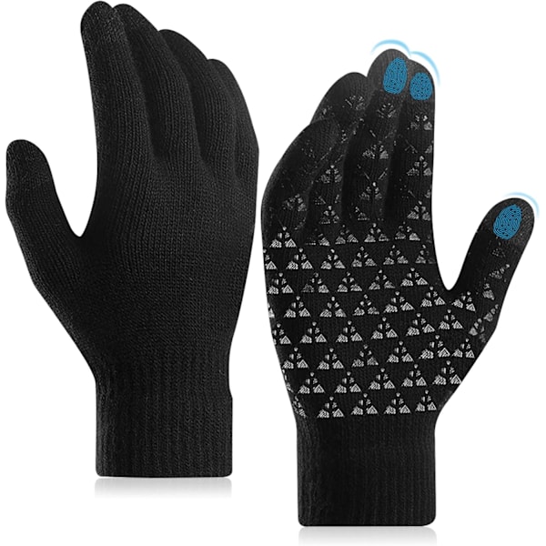 #Sorte - 1 x vinterhansker for menn og kvinner, sklisikre, varm fleece#
