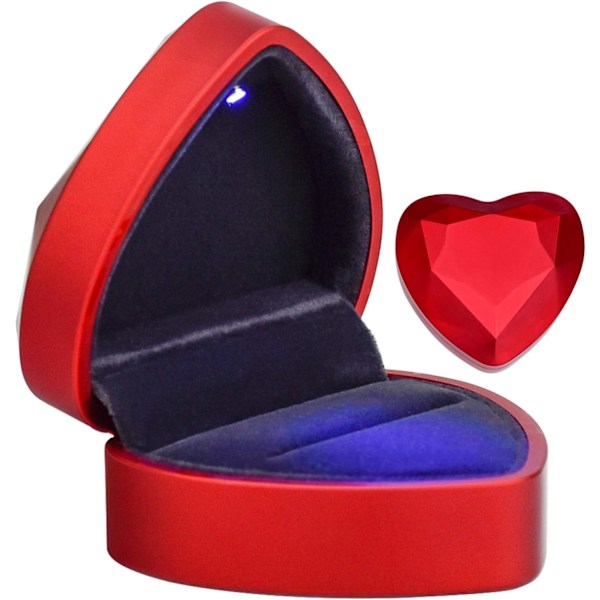 #Fløyelsringboks, Hjerteformet Ringboks med LED-lys Smykkeboks#