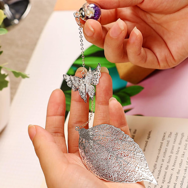 #Kirjanmerkit 3D Perhosen Ripuksen kanssa Hopea Lehti Violetti Pallo - Pe#