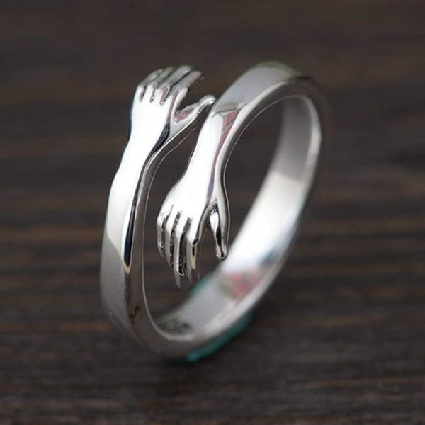 #Hopearen renkaat naisille, Vintage Hugging Hands -rengas säädettävissä#