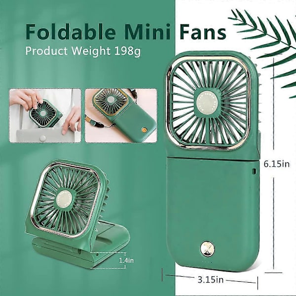 Kannettava Mini Tuuletin Pieni 5 in 1 Paristokäyttöinen Tuuletin Varavirtalähde USB Ladattava Käsituuletin Vihreä
