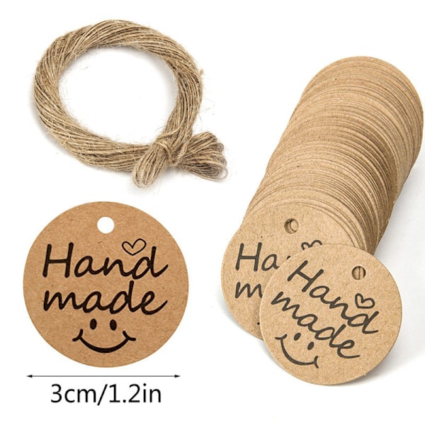 200 stk smiley-ansikt \"håndlaget\" små lapper (med 40m hyssing), 3cm