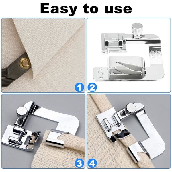6 Sömnadsmaskins Tryckfötter Kit, 3 Smala Rullade Kant Sömnadsmaskins Tryckfötter