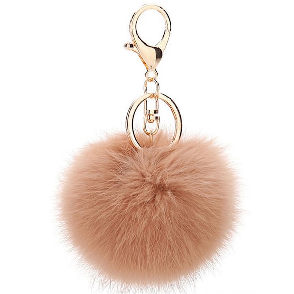 1 stk (Hvid) Tassel Nøglering Fluffy Faux Pompoms Nøglering Blød