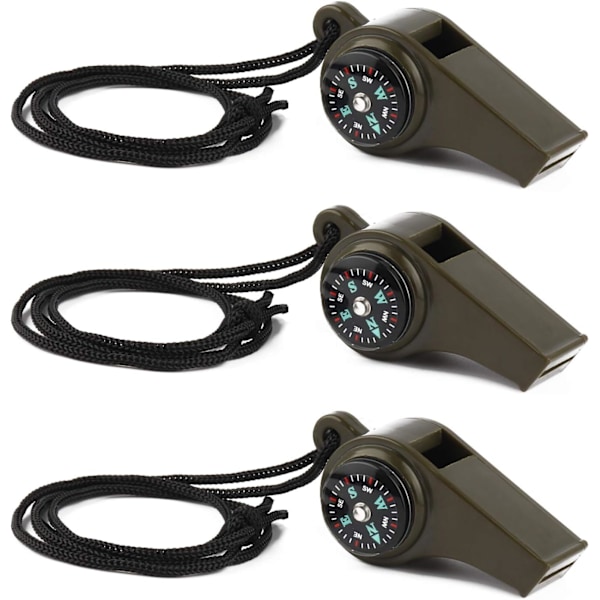 3-pack 3-i-1 Nödvändighetsvissla med Kompass och Termometer
