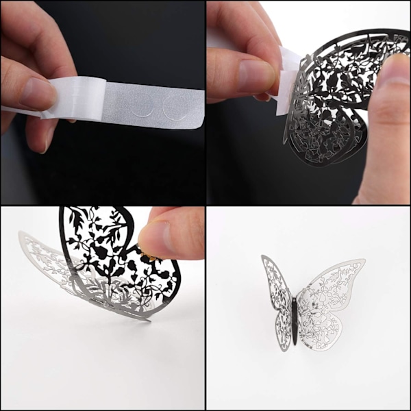 12 st 3D (Silver) Fjärilsväggdekaler 3 Storlekar Fjärilsvägg
