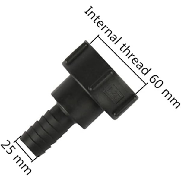 IBC-säiliön letkuliitäntä 60 mm tuonti karkea kierre 25 mm puutarhaletkulle