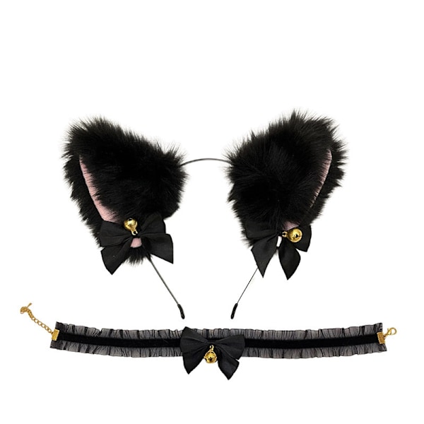 Svart kattöron (Ångad kattöronformad bröd) hårband 2-pack