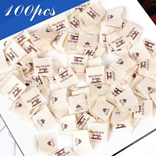 100 st Horisontella 2x4cm Tyg Etiketter Handgjorda Klädetiketter