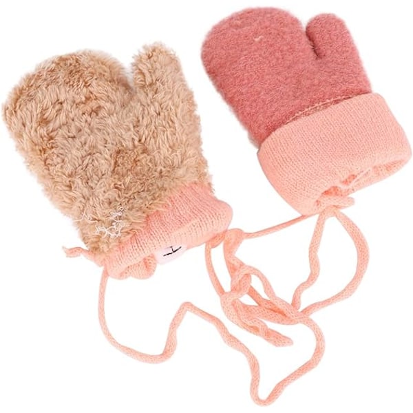 #Vinterhandskar för barn - Rosa vantar - Cartoon-mönster - Tjocka#