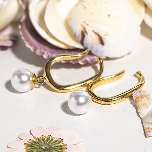 #Pärlmanschett-klämmörhängen Hängande utan piercing 14K guld#