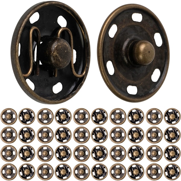 #Sy-tryk knapper, ? 12 mm, 20 par i messingfarve, Spænder til#