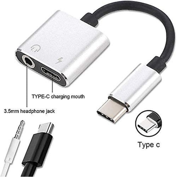 #USB-C Hodetelefonadapter 2-i-1 Adapter 3,5 mm hodetelefonkontakt#