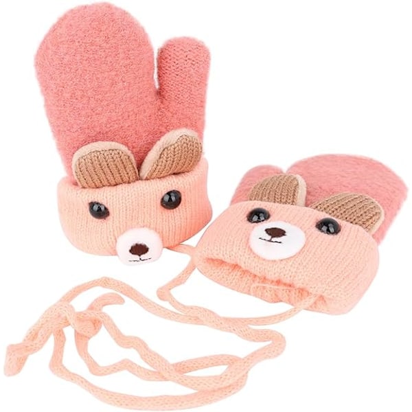 #Vinterhandskar för barn - Rosa vantar - Cartoon-mönster - Tjocka#