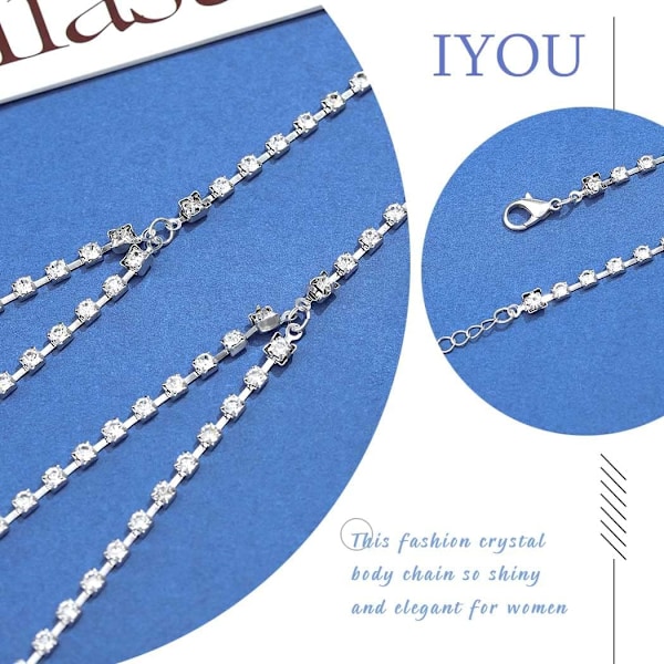 #Glimmande Kristallkroppskedja Silver Strass Bling Sexig BH Kedja#
