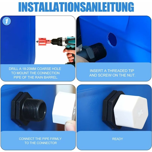 Ylivuotoastia 25 mm bulkheadi-astia Yhteys 1000 litran sadevedelle