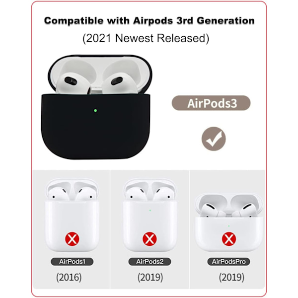 6 stk. Sort Silikonetui Kompatibelt med Airpods 3, Beskyttende C