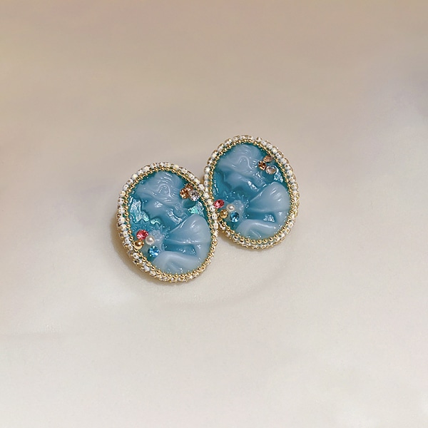 #1 par 925 silver nålar retro harts stenar strass präglad porträtt
