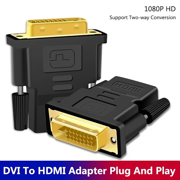 DVI til HDMI Adapter, 1080P Full HD, 2-pak, Sort