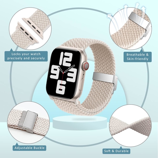 #Vit - Vävd Solo Loop-band, Kompatibel med Apple Watch 49mm 4#
