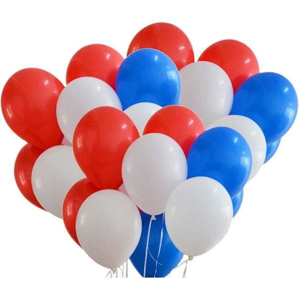 #30 stk., Latex Balloner 12 Tommer Røde Hvide Blå Balloner til Fest#