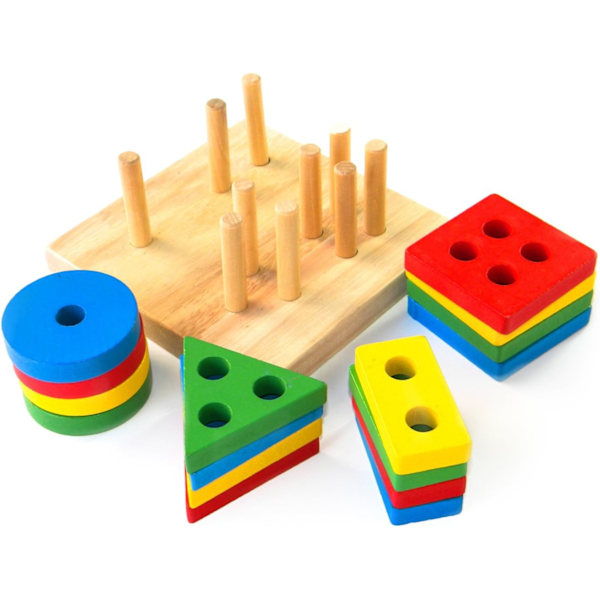 #lasten Puinen Pinottavat Lelut & Tukilauta - Geometriset Muodot Pinottavat#